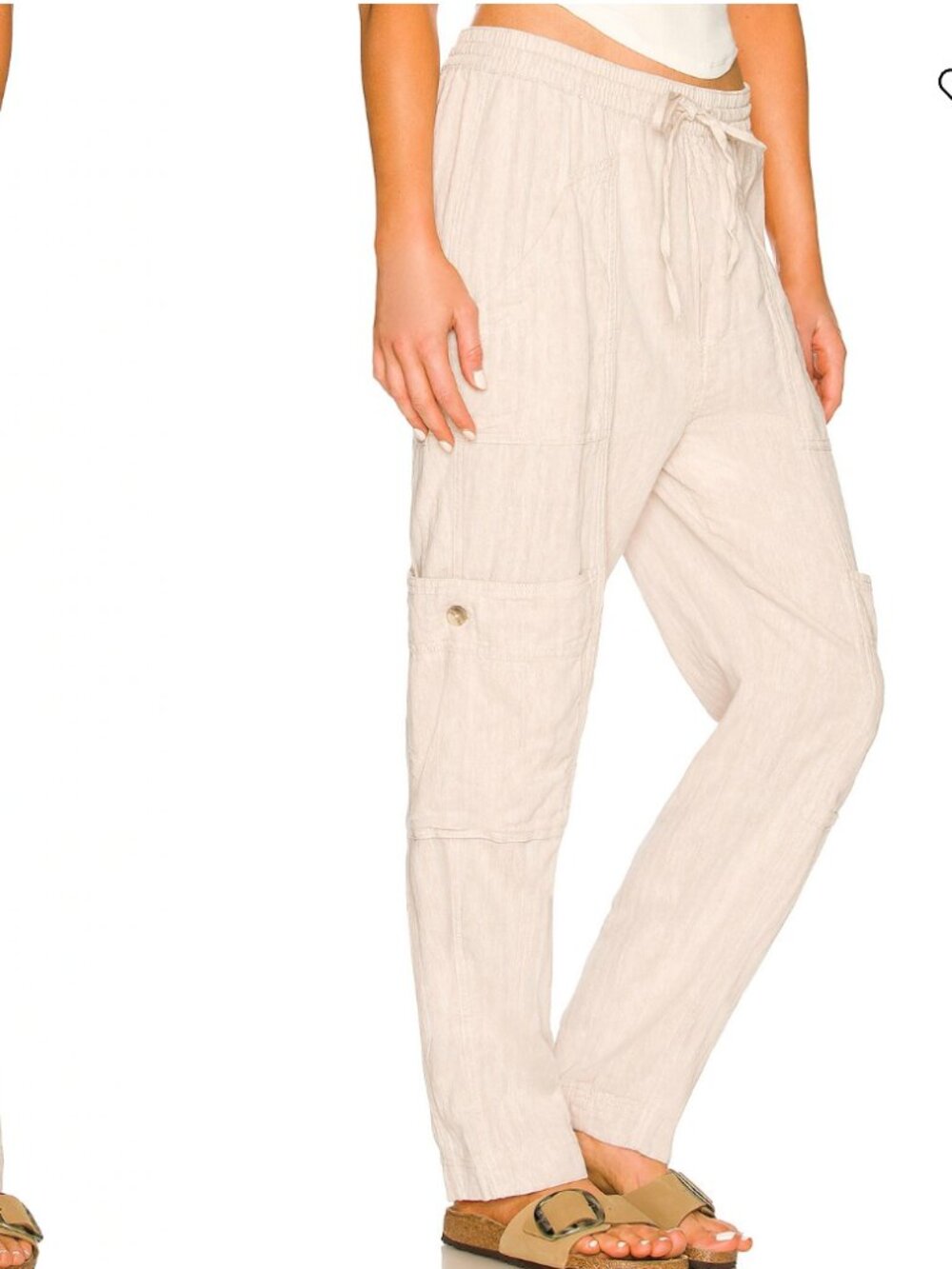 Free People Women's Size Small Beige Linen Blend Feelin Good Utility Pants